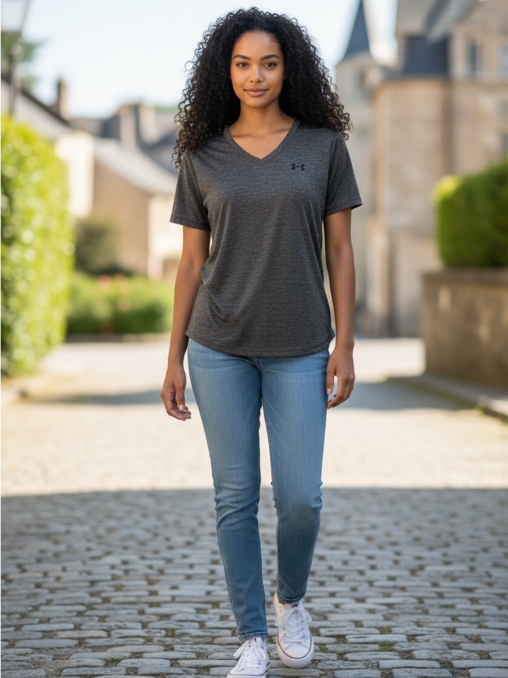 Under Armour Women's Dark Gray V-Neck Short Sleeve Tee